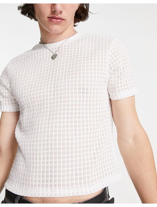 ASOS DESIGN skinny cropped T-shirt in white burnout texture