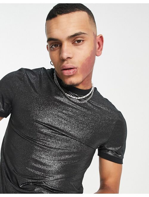 ASOS DESIGN cropped t-shirt in black metallic texture