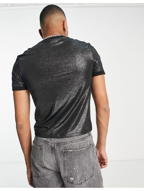 ASOS DESIGN cropped t-shirt in black metallic texture