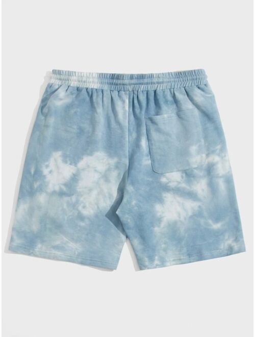 SHEIN Men Tie Dye Slogan Graphic Drawstring Track Shorts