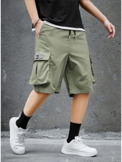 Men Flap Pocket Drawstring Waist Shorts