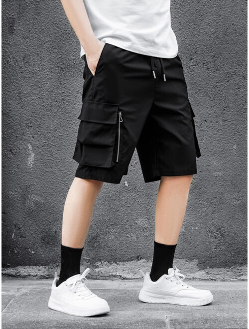 Shein Men Drawstring Waist Flap Pocket Cargo Shorts