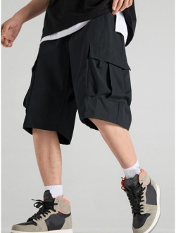 Men Flap Pocket Drawstring Waist Shorts