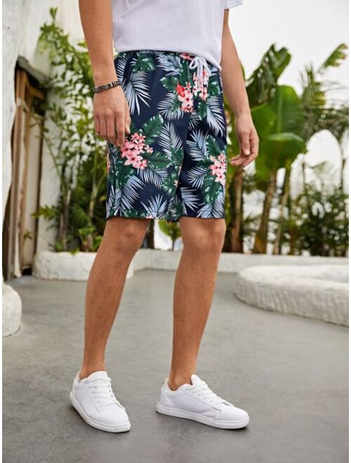 Shein Men Random Tropical Print Drawstring Waist Shorts