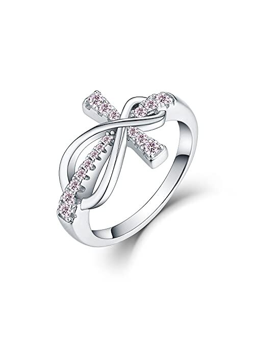 JO WISDOM 925 Sterling Silver Cubic Zirconia Cross Infinity Ring