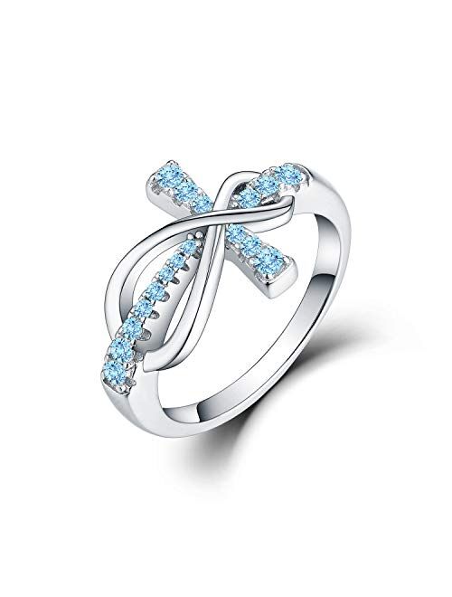 JO WISDOM 925 Sterling Silver Cubic Zirconia Cross Infinity Ring