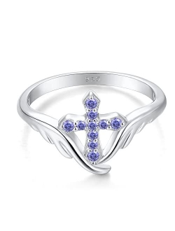 STARCHENIE Cross Ring 925 Sterling Silver Angel Wings Ring for Women Size 5-10