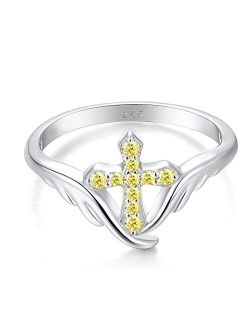 STARCHENIE Cross Ring 925 Sterling Silver Angel Wings Ring for Women Size 5-10