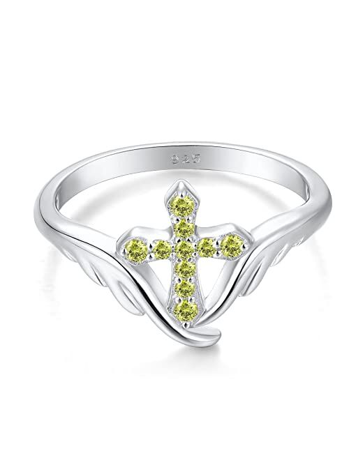 STARCHENIE Cross Ring 925 Sterling Silver Angel Wings Ring for Women Size 5-10