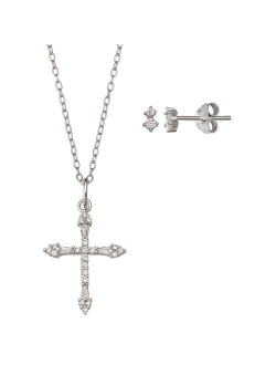 PRIMROSE Cubic Zirconia Double Round Stud Earrings & Cross Pendant Necklace Set