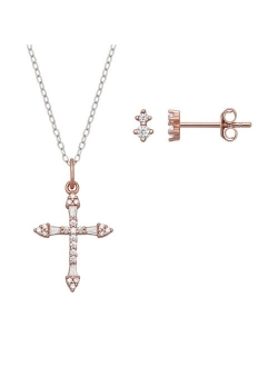 PRIMROSE Cubic Zirconia Double Round Stud Earrings & Cross Pendant Necklace Set