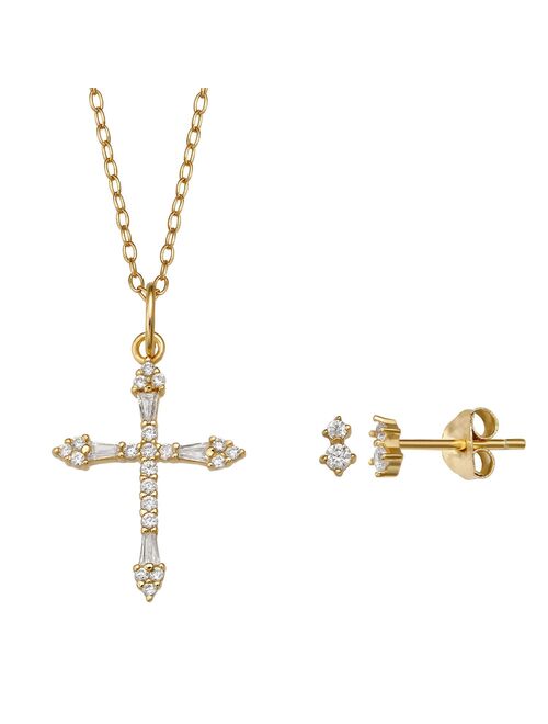 PRIMROSE Cubic Zirconia Double Round Stud Earrings & Cross Pendant Necklace Set