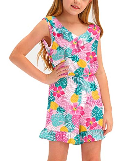 BesserBay Big Girls Summer Sleeveless Romper Ruffle Trim Casual Jumpsuit 4-14 Years