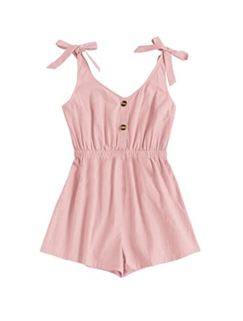 GAMISOTE Girls Romper Strappy Sleeveless Button Tie Front Jumpsuit With Pockets