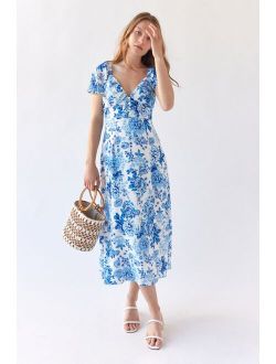 Kiss The Sky Floral Puff Sleeve Midi Dress