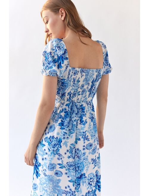 Kiss The Sky Floral Puff Sleeve Midi Dress