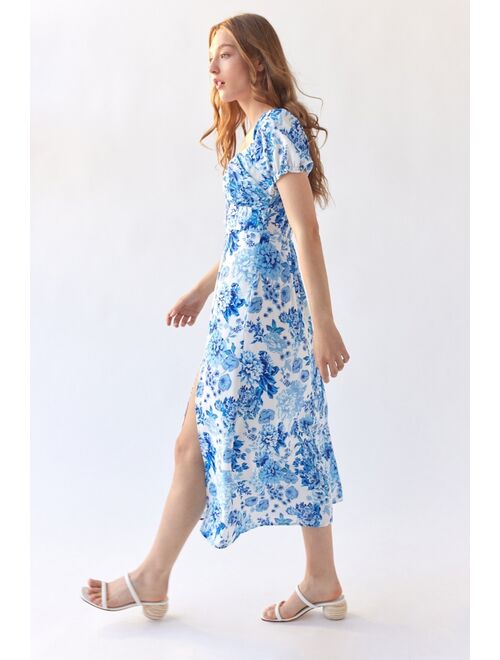 Kiss The Sky Floral Puff Sleeve Midi Dress