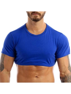 Yanarno Men's Workout Short Sleeve Round Neck Muscle Half Tank Top Vest Tee T-Shirts Crop Tops