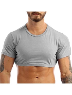 Yanarno Men's Workout Short Sleeve Round Neck Muscle Half Tank Top Vest Tee T-Shirts Crop Tops