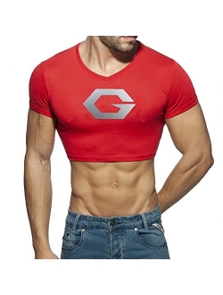 52hertz Men Sexy Crop Tank Top Basic Casual Short Sleeve T Shirt Sports Pullover Blouse