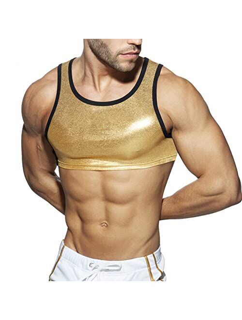 52hertz Men Sexy Crop Tank Top Basic Casual Short Sleeve T Shirt Sports Pullover Blouse