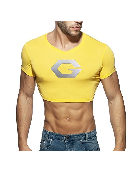 52hertz Men Sexy Crop Tank Top Basic Casual Short Sleeve T Shirt Sports Pullover Blouse