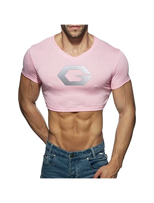 52hertz Men Sexy Crop Tank Top Basic Casual Short Sleeve T Shirt Sports Pullover Blouse