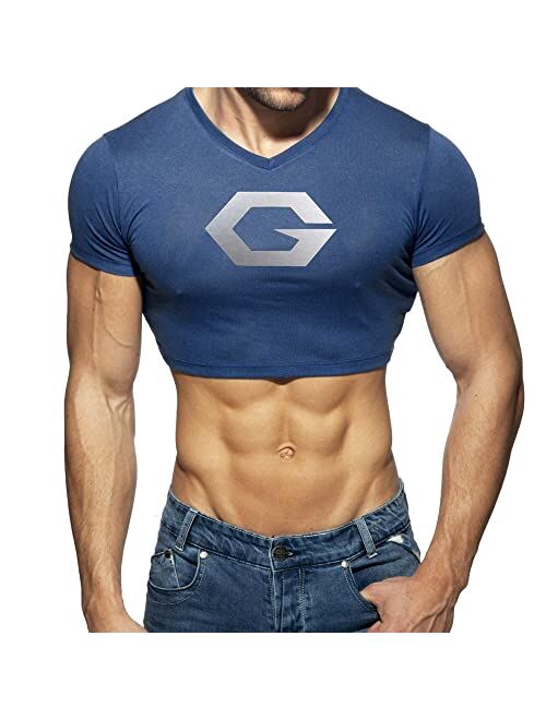 52hertz Men Sexy Crop Tank Top Basic Casual Short Sleeve T Shirt Sports Pullover Blouse