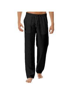 SAMACHICA Mens Pants Casual Yoga Sweatpants - Long Pant Workout Beach Athletic Cotton Pants for Men with Pockets