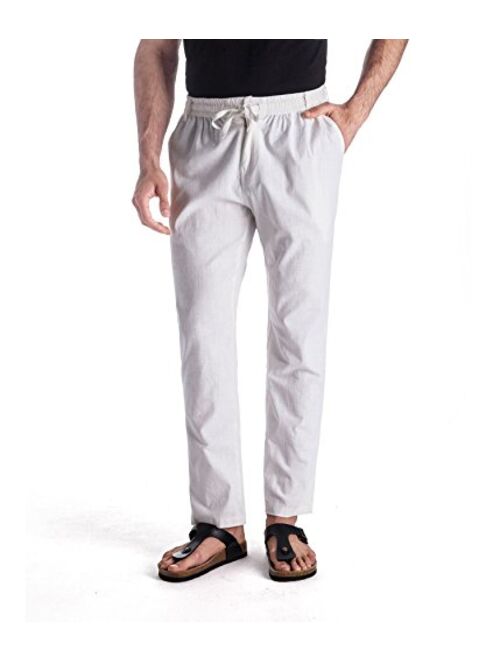 MUSE FATH Mens Linen Drawstring Casual Beach Pants-Lightweight Summer Trousers