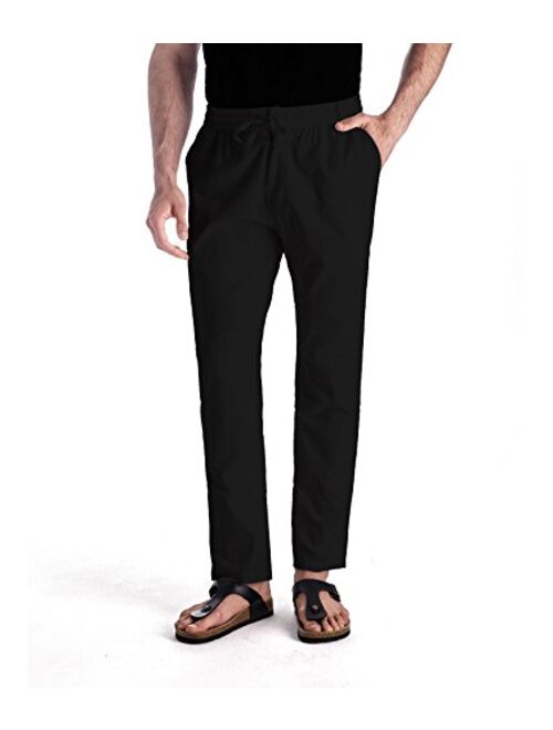 MUSE FATH Mens Linen Drawstring Casual Beach Pants-Lightweight Summer Trousers