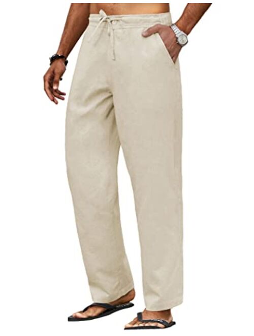 COOFANDY Men's Casual Linen Pants Elastic Waist Drawstring Beach Yoga Trousers Lightweight Straight Leg Pants with Pockets