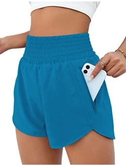 BMJL Women's Athletic Shorts High Waisted Running Shorts Pocket Sporty Shorts Gym Elastic Workout Shorts