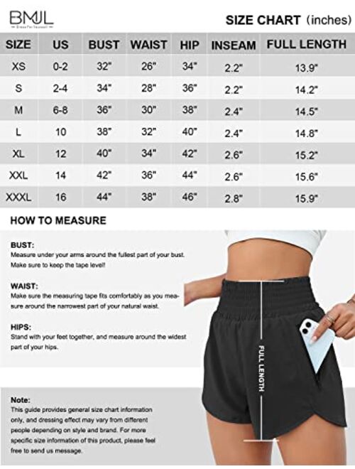 BMJL Women's Athletic Shorts High Waisted Running Shorts Pocket Sporty Shorts Gym Elastic Workout Shorts