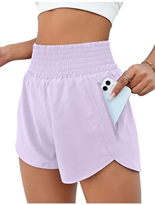 BMJL Women's Athletic Shorts High Waisted Running Shorts Pocket Sporty Shorts Gym Elastic Workout Shorts