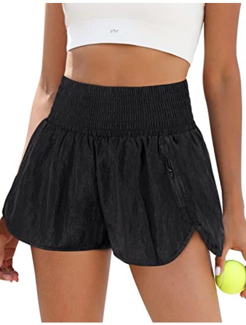 BMJL Women's Athletic Shorts High Waisted Running Shorts Pocket Sporty Shorts Gym Elastic Workout Shorts