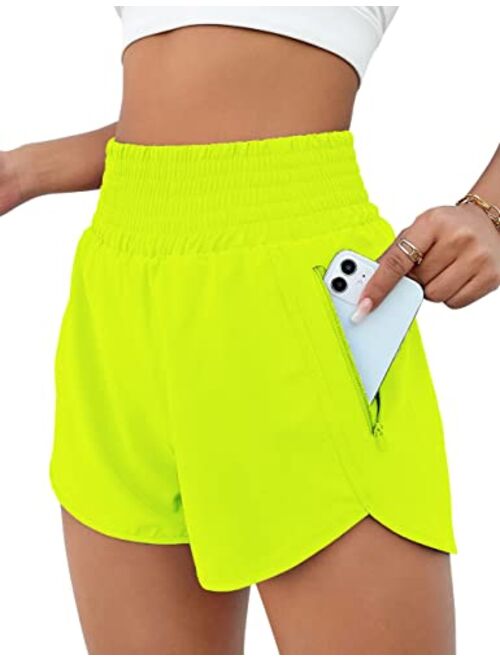 BMJL Women's Athletic Shorts High Waisted Running Shorts Pocket Sporty Shorts Gym Elastic Workout Shorts