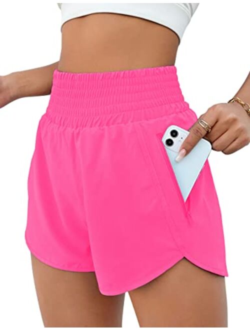 BMJL Women's Athletic Shorts High Waisted Running Shorts Pocket Sporty Shorts Gym Elastic Workout Shorts