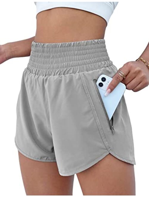 BMJL Women's Athletic Shorts High Waisted Running Shorts Pocket Sporty Shorts Gym Elastic Workout Shorts