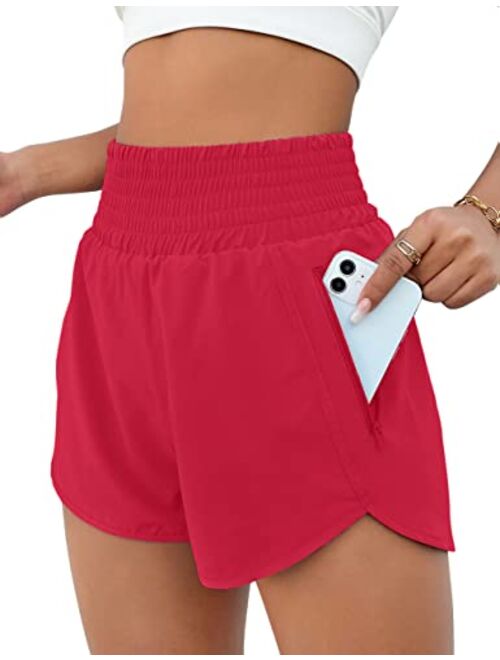 BMJL Women's Athletic Shorts High Waisted Running Shorts Pocket Sporty Shorts Gym Elastic Workout Shorts