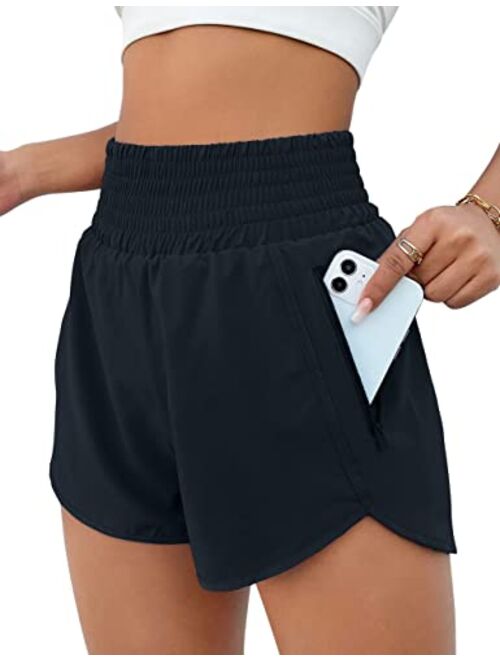 BMJL Women's Athletic Shorts High Waisted Running Shorts Pocket Sporty Shorts Gym Elastic Workout Shorts