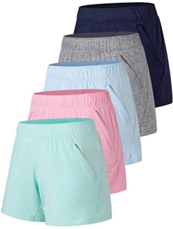 Liberty Imports 5 Pack Women's 5" Quick Dry Yoga Training Shorts with Zipper Pockets