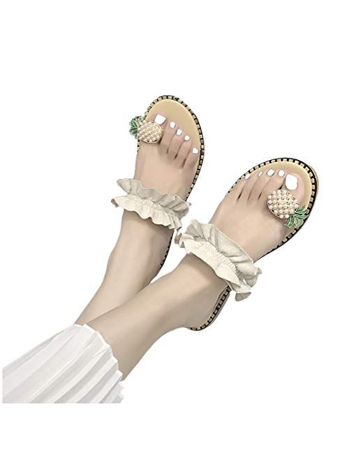 Naimo Women's Pineapple Rhinestone Sandals Shiny Flat Slippers Summer Beach Clip Toe Flip Flops