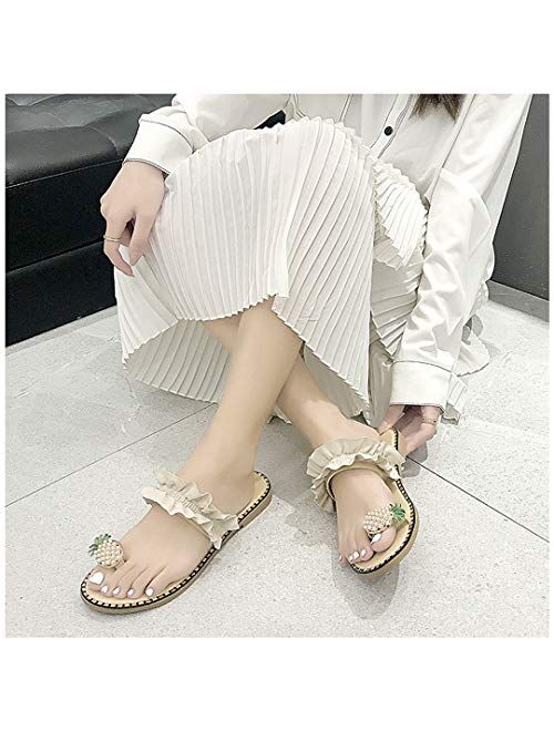 Naimo Women's Pineapple Rhinestone Sandals Shiny Flat Slippers Summer Beach Clip Toe Flip Flops