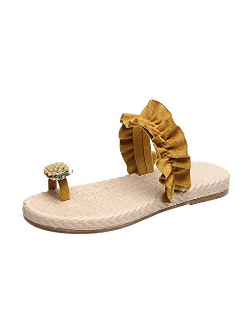 Naimo Women's Pineapple Rhinestone Sandals Shiny Flat Slippers Summer Beach Clip Toe Flip Flops