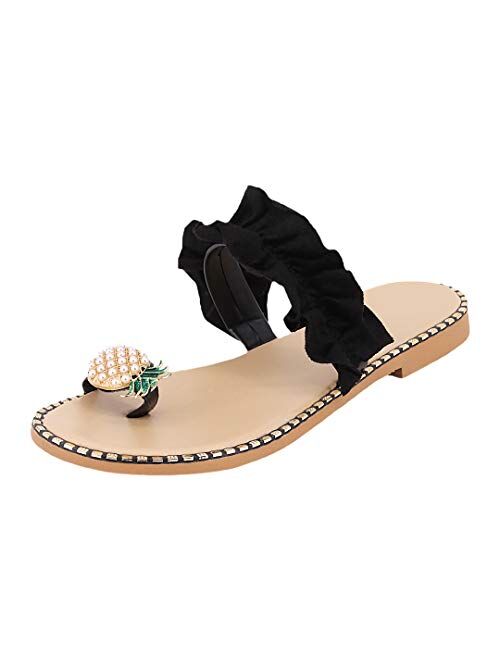 Naimo Women's Pineapple Rhinestone Sandals Shiny Flat Slippers Summer Beach Clip Toe Flip Flops