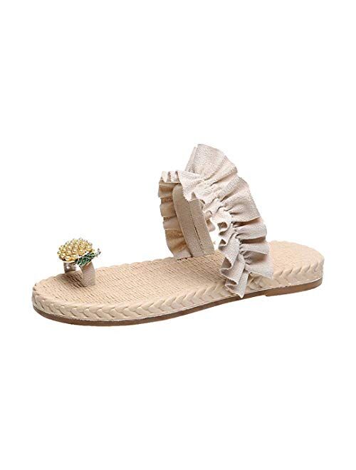 Naimo Women's Pineapple Rhinestone Sandals Shiny Flat Slippers Summer Beach Clip Toe Flip Flops