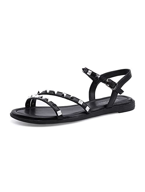 CentroPoint Women's Braided T-strap Thong Sandals Fashion Flip Flop Shoes Roman Gladiator Slip On Summer Flats