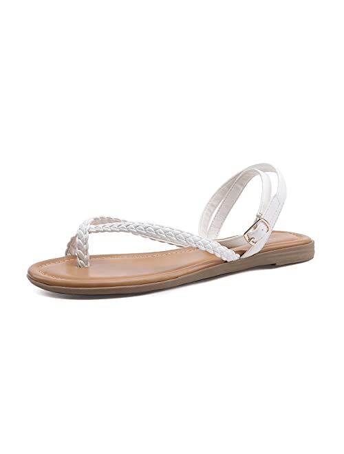 CentroPoint Women's Braided T-strap Thong Sandals Fashion Flip Flop Shoes Roman Gladiator Slip On Summer Flats