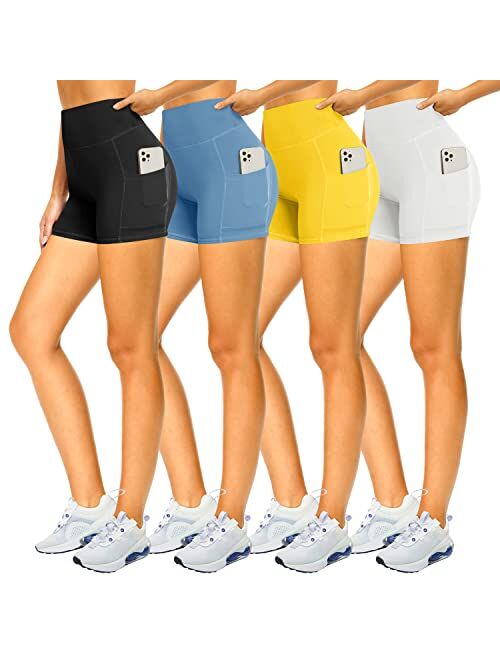 CAMPSNAIL 4 Pack Biker Shorts for Women High Waist - 5" Soft Summer Womens Shorts Spandex Workout Shorts for Running Athletic